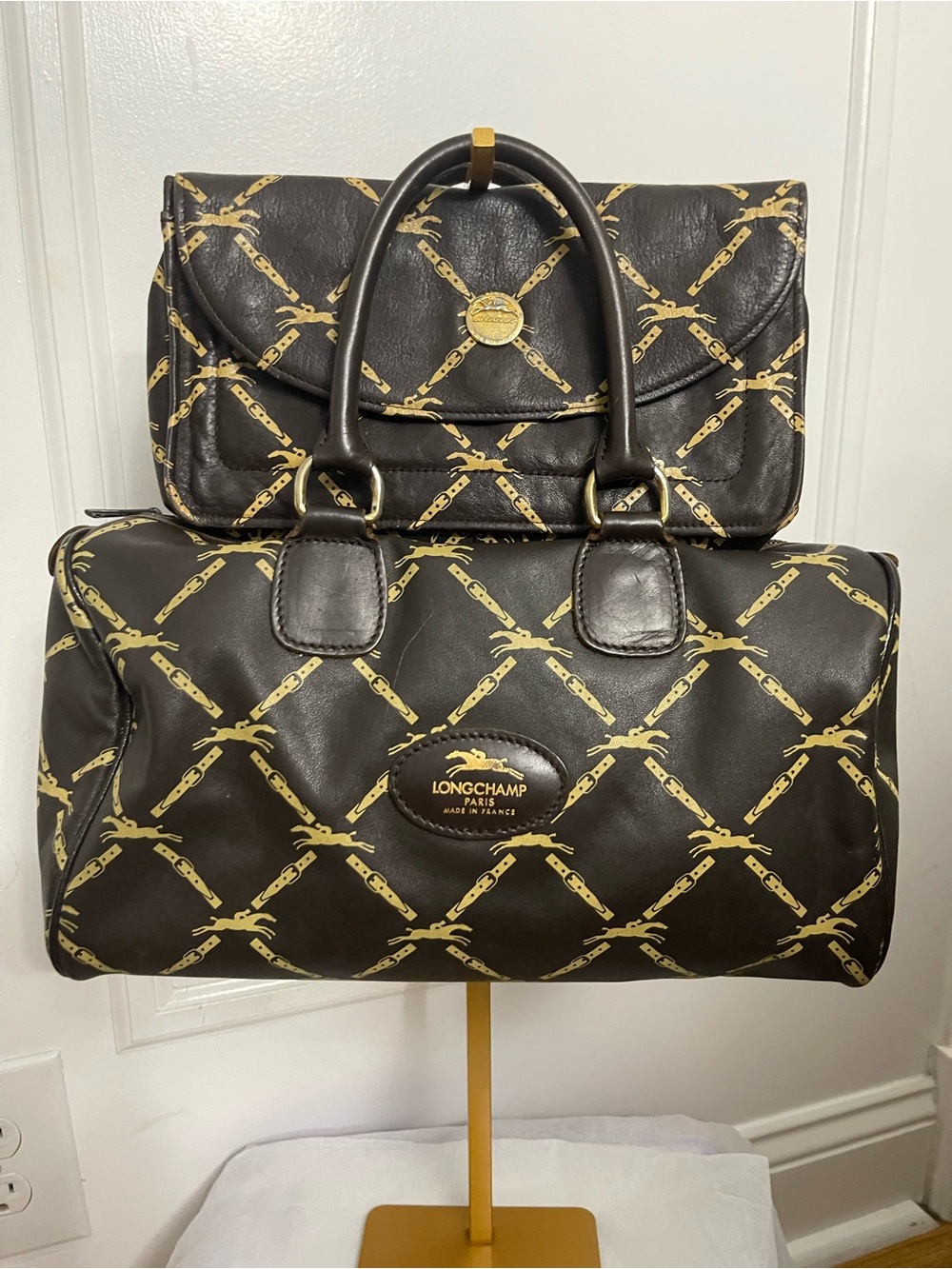 Longchamp Brown Satchel with Gold Chain with matching wallet.